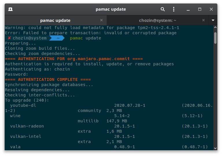 pamac update